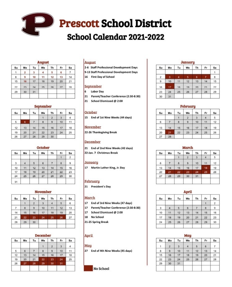 Prescott Public Schools Calendar 2023/2024
